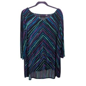 Bob Mackie Wearable Art Black Abstracit Stretch Tunic Top Sz 1X boho vintage